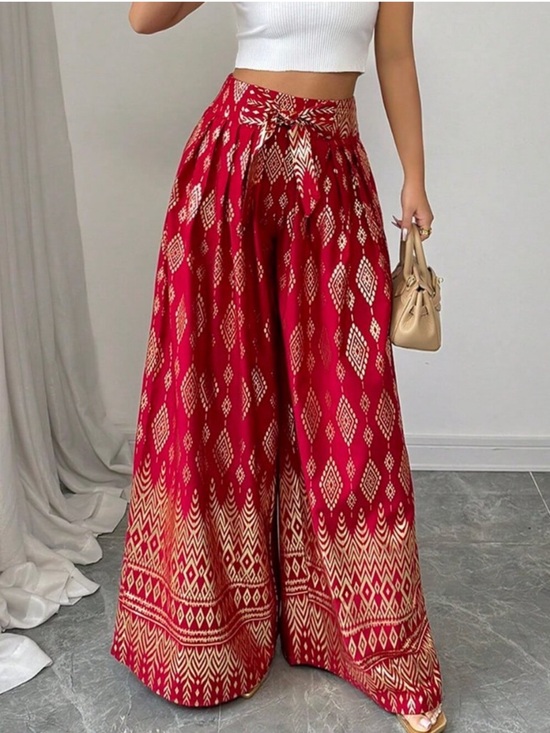 MODA ME COUTURE Pants - Red Boho Women's Wide Leg Casual Long Pants
